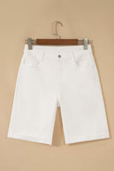 Hazel Blues® | White Solid Color Rolled Cuffs Denim Bermuda Shorts