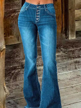 Hazel Blues® | Striped Button Fly Flare Jeans