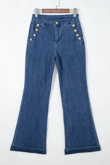 Hazel Blues® | Ashleigh Blue Golden Button Detail Rolled Edge Flare Leg Jeans
