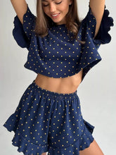 Hazel Blues® | Printed Crop Top and Ruffled Shorts Lounge Set