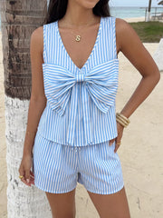 Hazel Blues® | Striped Bowknot Sleeveless Top & Shorts Set