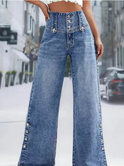 Hazel Blues® | High Waist Button Decor Wide Leg Jeans