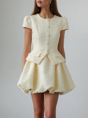 Hazel Blues® | Button Up Short Sleeve Top and Bubble Hem Skirt Set