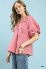 Hazel Blues® | Umgee Lace Inset Puff Sleeve Boho Blouse