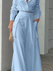 Hazel Blues® | Long Sleeve Shirt and Wide Leg Pants Set