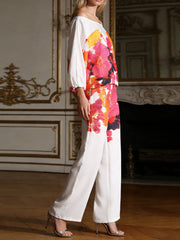 Hazel Blues® | Floral Print Off-Shoulder Top and Pants Set