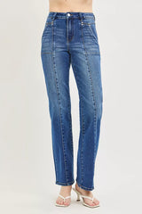 Hazel Blues® | RISEN High Rise Straight Patch Pocket Seamed Jeans