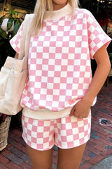 Hazel Blues® | Checkerboard Short Sleeve Tee and Shorts Set