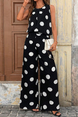 Hazel Blues® | Sleeveless Polka Dot Top and Pants Set