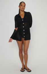 Button Up Coverup ~ Black Crochet