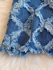 Hazel Blues® | Distressed Diamond Pattern Jacket and Shorts Denim Set