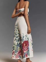 Hazel Blues® | Floral Print Strapless Top and Wide-Leg Pants Set