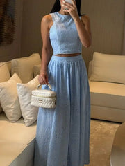Hazel Blues® | Eyelet Crop Top and Maxi Skirt Set