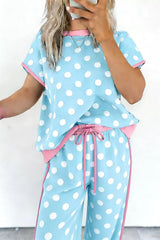 Hazel Blues® | Polka Dot Contrast Trim Top and Pants Set