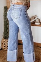 Hazel Blues® | Beau Blue Turn-up Cuffs Womens Loose Jeans