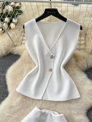 Hazel Blues® | Button Up Sleeveless Top and Skirt Set