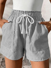 Hazel Blues® | Striped Elastic Waist Drawstring Shorts