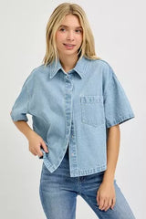 Hazel Blues® | RISEN Oversized Half Sleeve Cropped Shirts