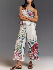 Hazel Blues® | Floral Print Strapless Top and Wide-Leg Pants Set