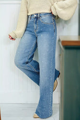 Hazel Blues® | Distressed Detail Tummy Control Raw Hem Jeans
