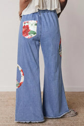 Hazel Blues® | Floral Peace Sign Wide Leg Jeans