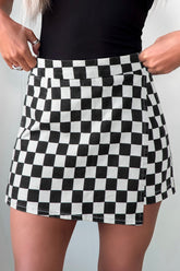 Hazel Blues® | Black Checkered Print Overlap Denim Shorts