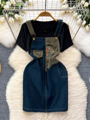 Hazel Blues® | Short Sleeve T-Shirt and Denim Overall Dress Set