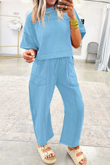Hazel Blues® | Drop Shoulder Boxy Tee and Barrel Pants Set