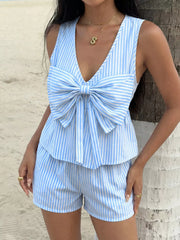 Hazel Blues® | Striped Bowknot Sleeveless Top & Shorts Set