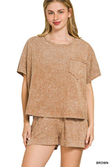 Hazel Blues® | Zenana Halo Snow Washed Boxy Top & Shorts Set