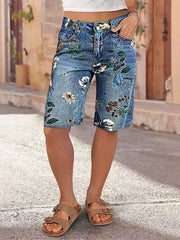 Hazel Blues® | Floral Print Denim Shorts