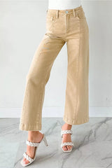 Hazel Blues® | Solid Color Seamed Center Wide Leg Cropped Jeans