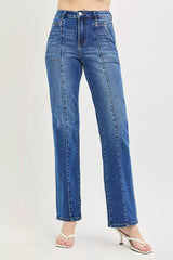 Hazel Blues® | RISEN High Rise Straight Patch Pocket Seamed Jeans