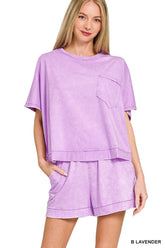 Hazel Blues® | Zenana Acid Washed Oversized Top & Shorts Set
