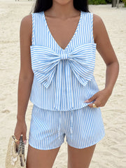 Hazel Blues® | Striped Bowknot Sleeveless Top & Shorts Set