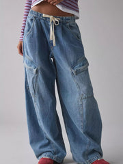 Hazel Blues® | Drawstring Waist Cargo Jeans