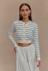 Tanner Striped Knit Cardigan - Light Blue/White