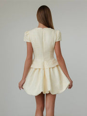 Hazel Blues® | Button Up Short Sleeve Top and Bubble Hem Skirt Set