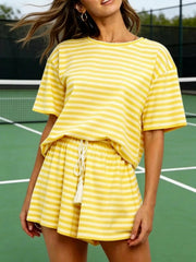 Hazel Blues® | Striped Short Sleeve Tee and Drawstring Shorts Set