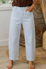 Hazel Blues® | Striped Barrel Leg Jeans