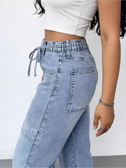 Hazel Blues® | Wash Wide Leg Cargo Jeans
