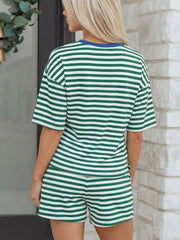 Hazel Blues® | Stripe Boxy Tee and Drawstring Elastic Waist Shorts Set