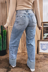 Hazel Blues® | Ashleigh Blue Cuffed Straight Loose Jeans