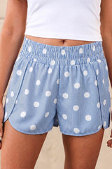 Hazel Blues® | Apricot Polka Dot Print Shirred High Waist Casual Shorts