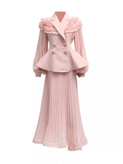 Hazel Blues® | Frill Lapel Collar Top and Pleated Skirt Set