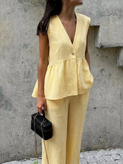 Hazel Blues® | One Button Sleeveless Top and Pants Set