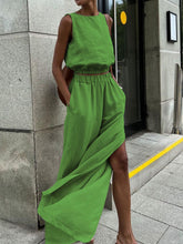 Hazel Blues® | Sleeveless Crop Top and Slit Pants Set