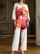 Hazel Blues® | Floral Print Off-Shoulder Top and Pants Set