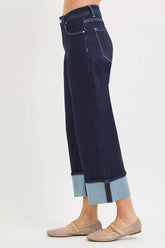 Hazel Blues® | RISEN Slouchy Crop Barrel Cuffed Hem Jeans