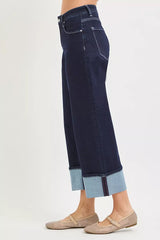 Hazel Blues® | RISEN Slouchy Crop Barrel Cuffed Hem Jeans